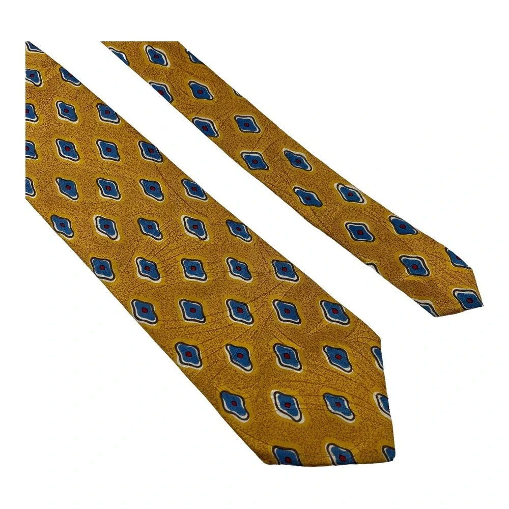 Ermenegildo Zegna Gold w/ Blue & Red Print Silk Neck Tie‎ Mens Size 4